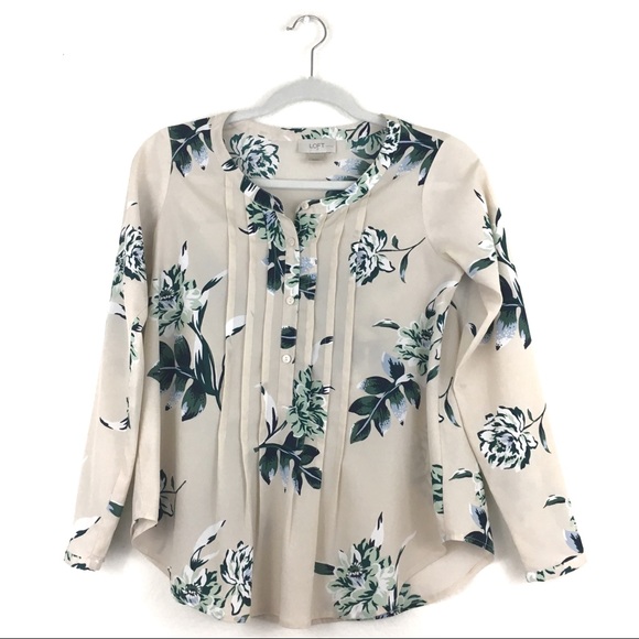 LOFT Tops - Cream LOFT Petite Floral Button Down Shirt